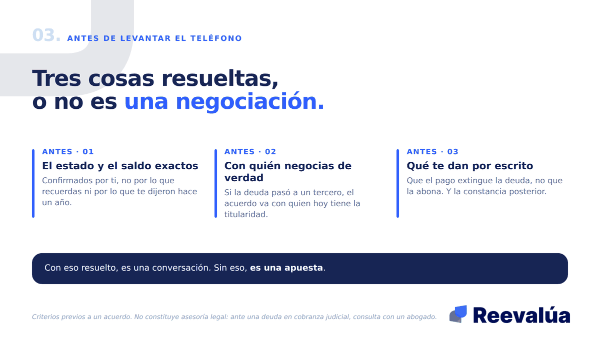 Tres cosas resueltas antes de la llamada. Sin ellas, no es una negociación.