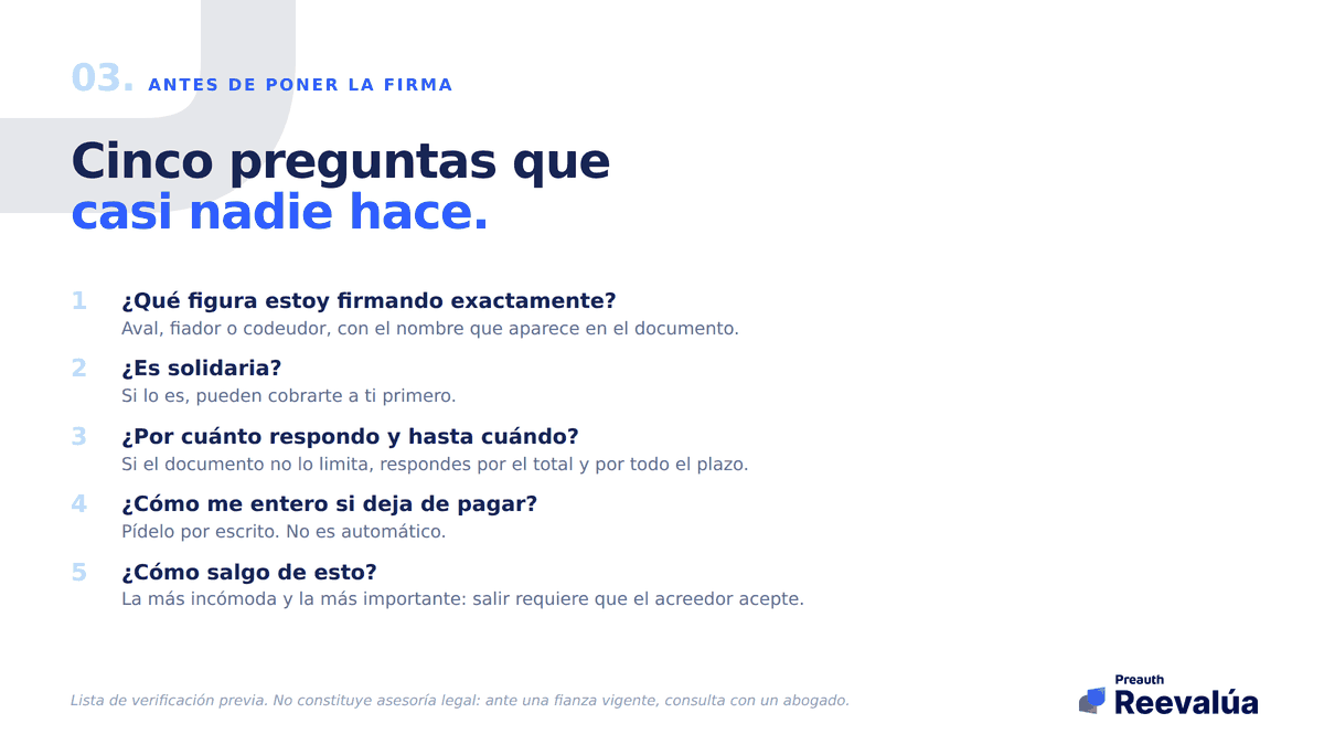 Cinco preguntas antes de firmar. La quinta es la que más incomoda y la más importante.