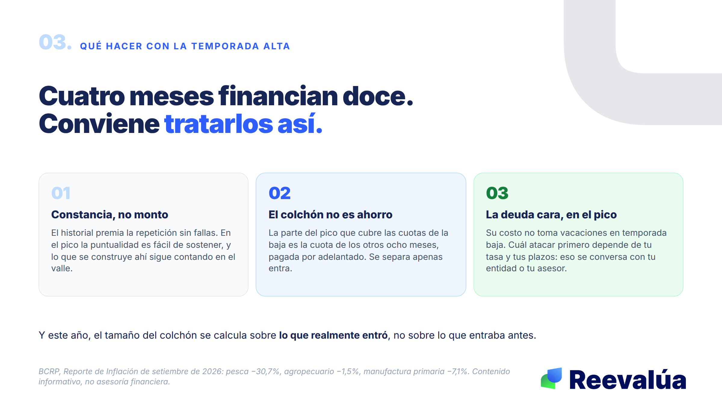 Cuatro meses financian doce. Conviene tratarlos así.
